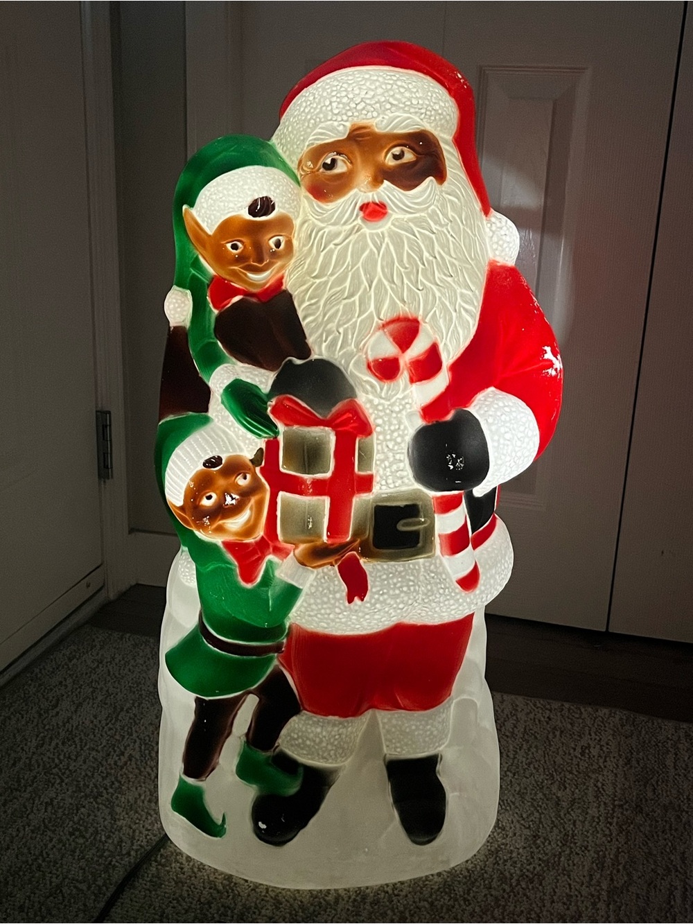 Vintage 31'' Santa Claus & Elves Blow Mold TPI Lighted Working